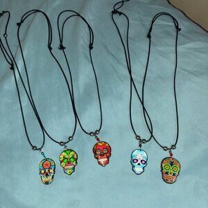 Lot of 5 Sugar Skull Pendant Necklace Choker Dia De Los Muertos